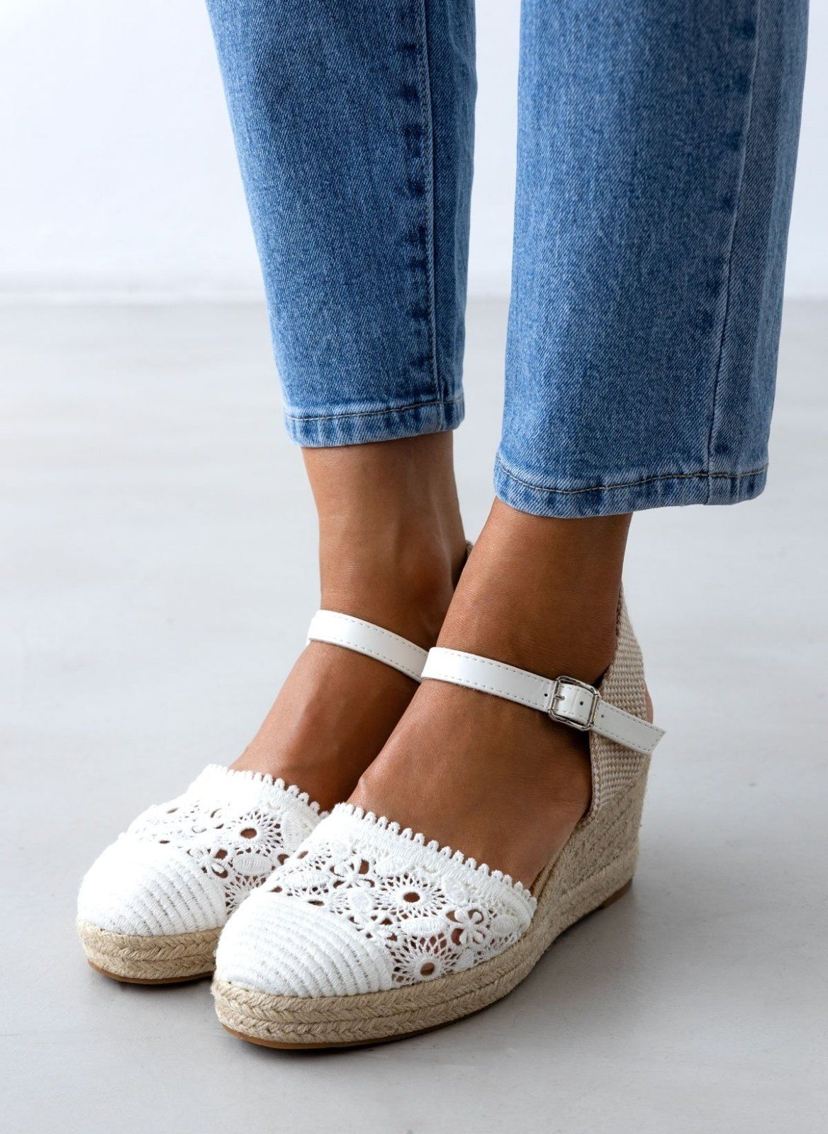 Εσπαντρίγιες platforms πλεκτές με μπαρέτα - Λευκό - thefashionproject.gr - Alta Moda