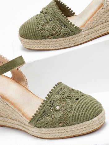 Εσπαντρίγιες platforms πλεκτές με μπαρέτα - Χακί - thefashionproject.gr - Alta Moda