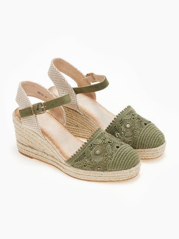 Εσπαντρίγιες platforms πλεκτές με μπαρέτα - Χακί - thefashionproject.gr - Alta Moda