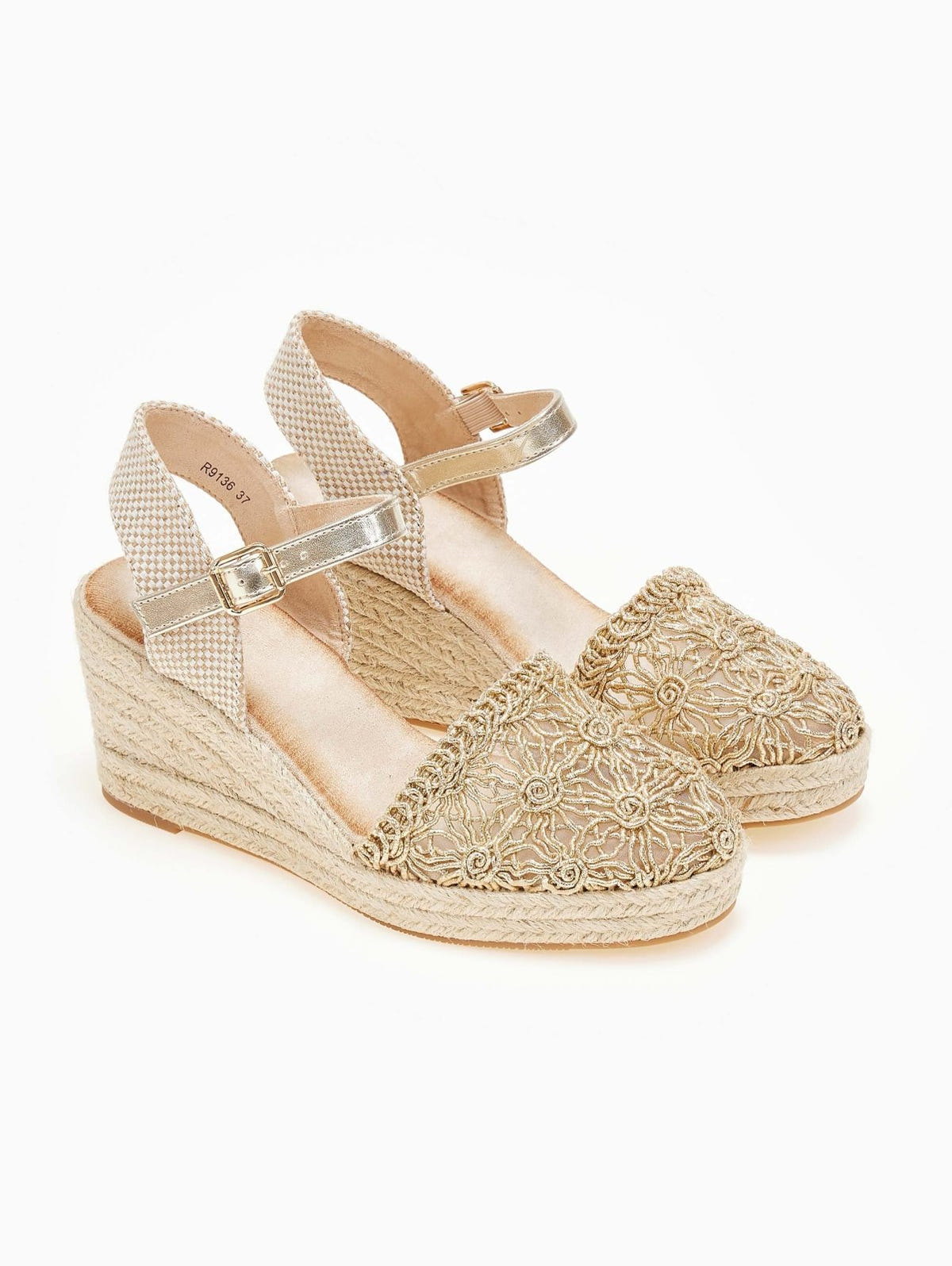 Εσπαντρίγιες platforms πλεκτές με μπαρέτα - Χρυσό - thefashionproject.gr - Alta Moda