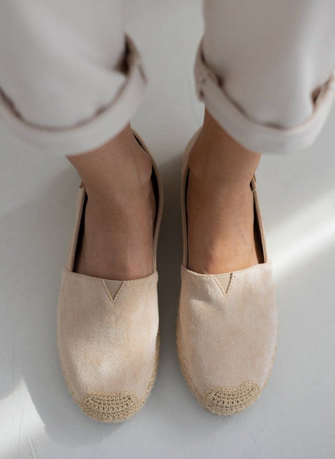 Suede Espadrilles External Stitching - Beige