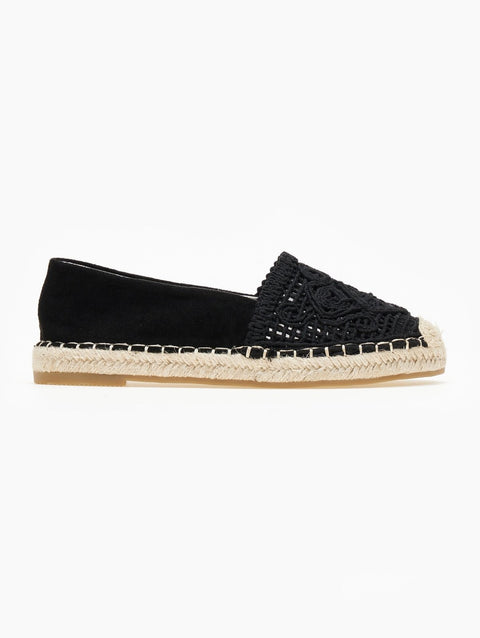Suede Espadrilles Woven Design - Black