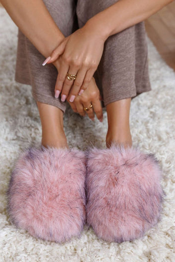 Faux Fur Slippers - Blush Pink Fur - thefashionproject.gr - Ideal shoes