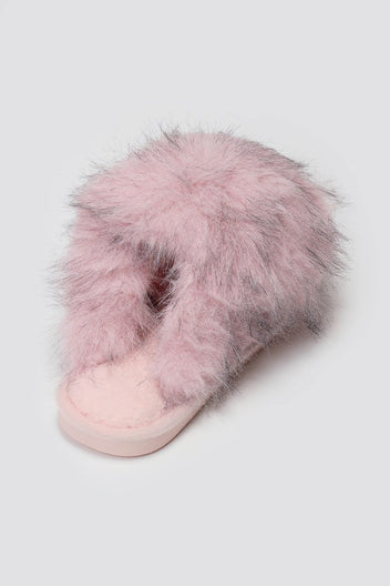 Faux Fur Slippers - Blush Pink Fur - thefashionproject.gr - Ideal shoes