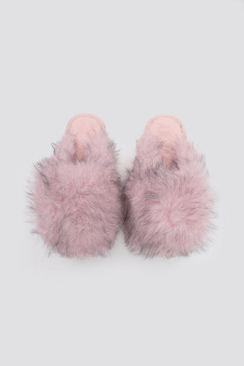 Faux Fur Slippers - Blush Pink Fur - thefashionproject.gr - Ideal shoes