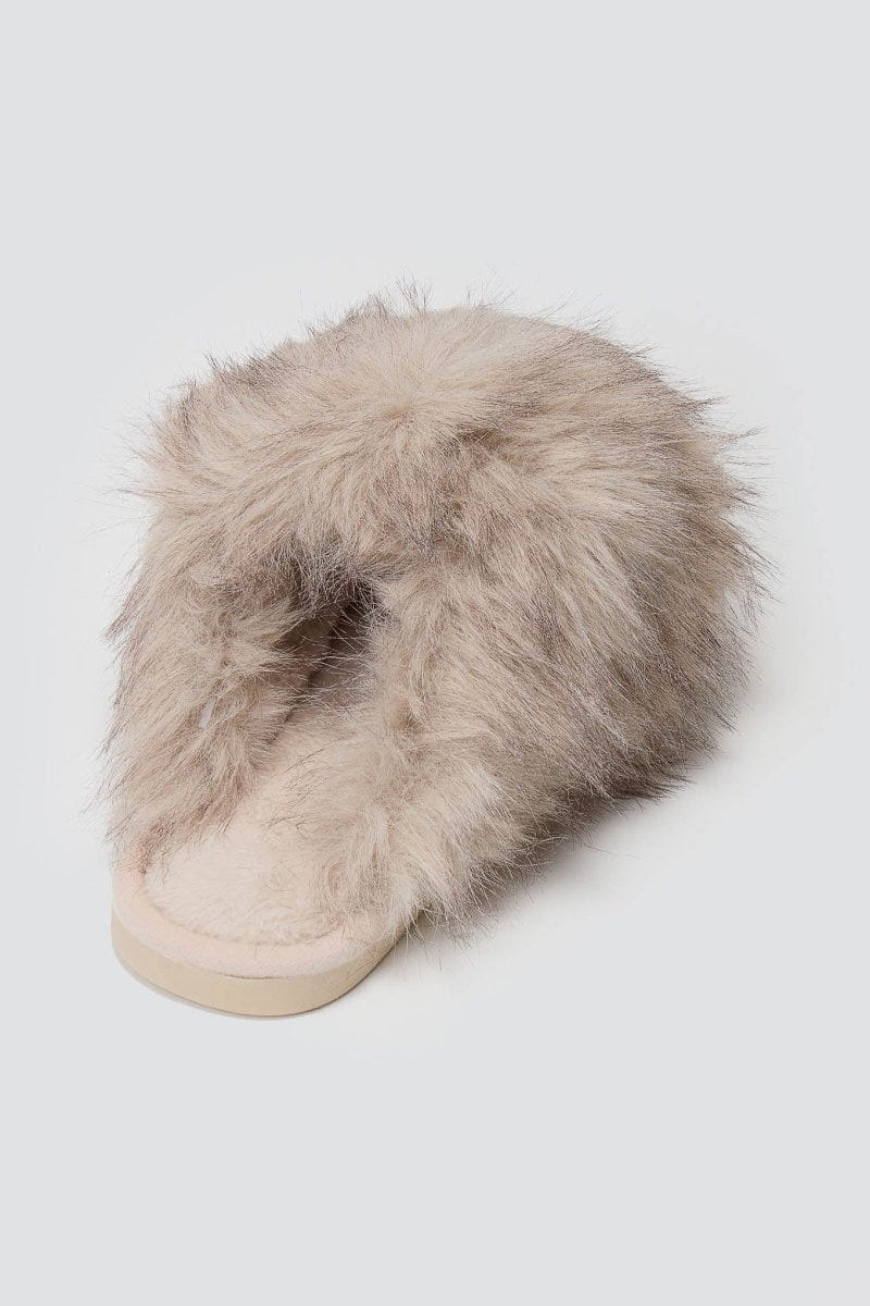 Faux Fur Slippers - Taupe Fur - thefashionproject.gr - Ideal shoes
