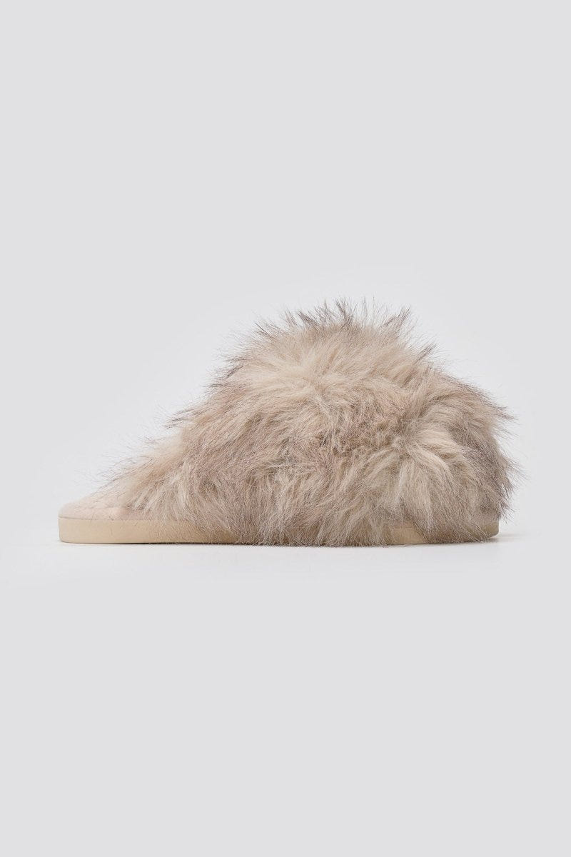 Faux Fur Slippers - Taupe Fur - thefashionproject.gr - Ideal shoes