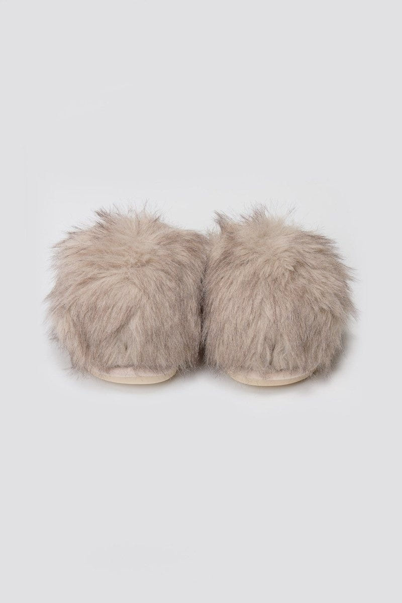 Faux Fur Slippers - Taupe Fur - thefashionproject.gr - Ideal shoes