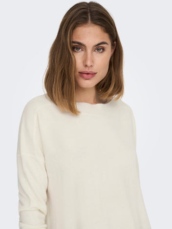 ONLY - Fine Knit Top Boat Neck Long Sleeve - Off White