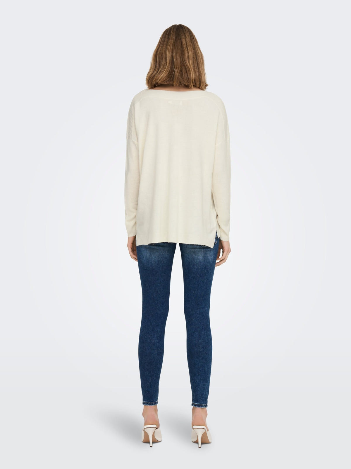 ONLY - Fine Knit Top Boat Neck Long Sleeve - Off White