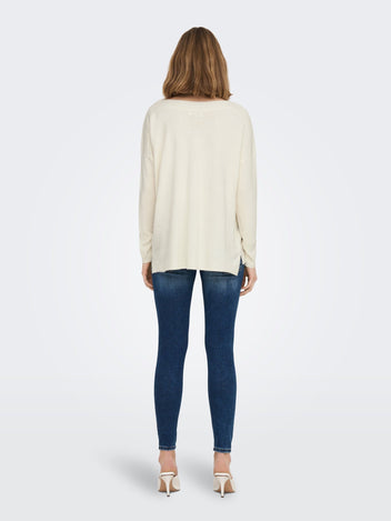 ONLY - Fine Knit Top Boat Neck Long Sleeve - Off White