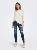 ONLY - Fine Knit Top Boat Neck Long Sleeve - Off White
