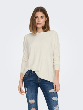 ONLY - Fine Knit Top Boat Neck Long Sleeve - Off White