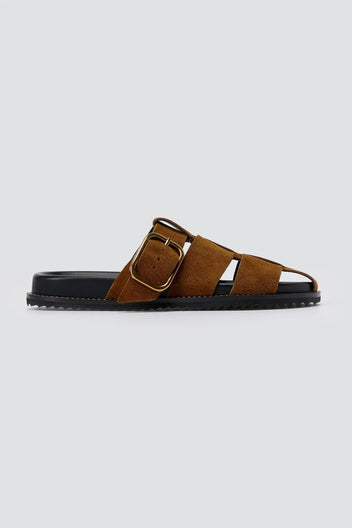 ATENEO - Fisherman Sandals Buckle Detail - Brown Suede