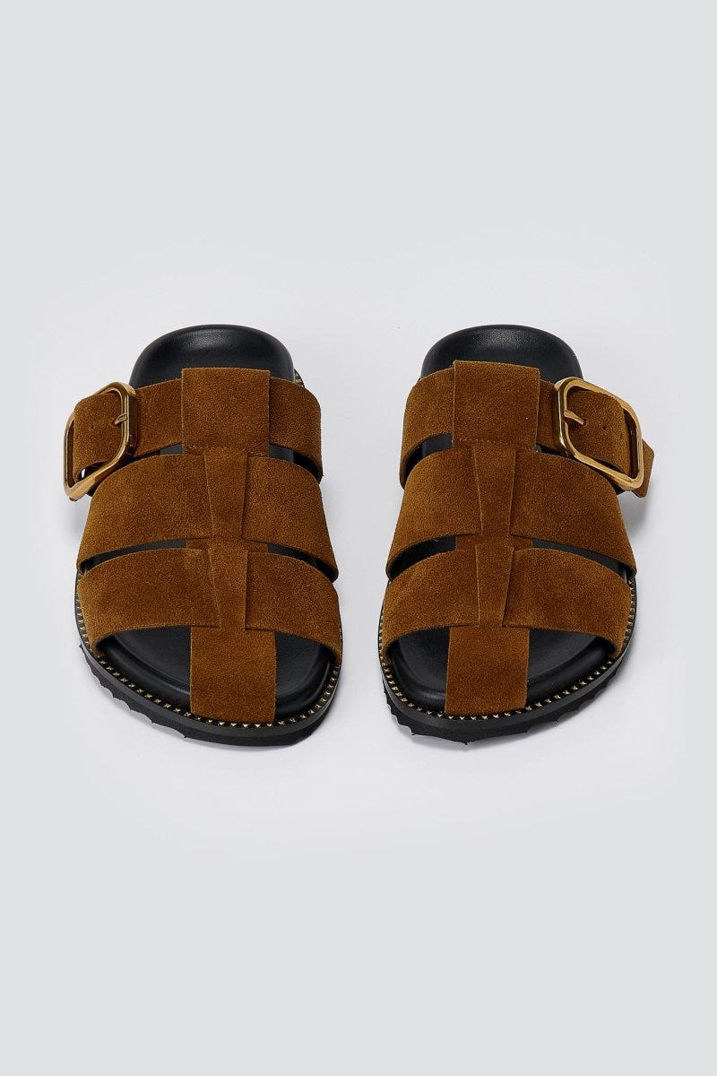 ATENEO - Fisherman Sandals Buckle Detail - Brown Suede