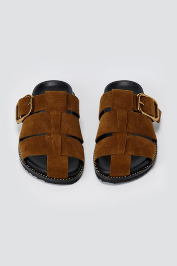 ATENEO - Fisherman Sandals Buckle Detail - Brown Suede