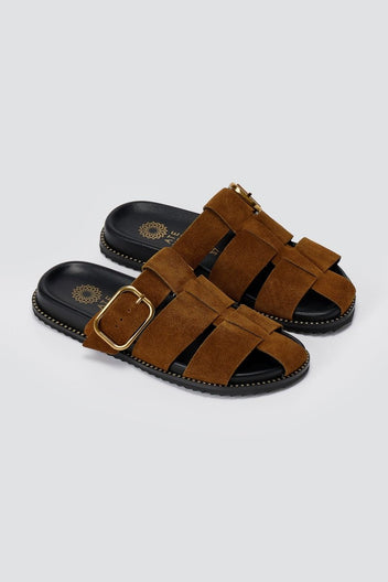 ATENEO - Fisherman Sandals Buckle Detail - Brown Suede
