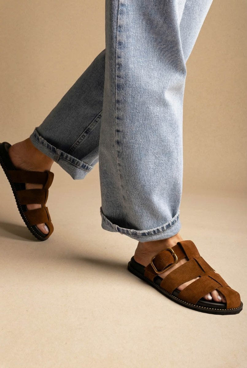 ATENEO - Fisherman Sandals Buckle Detail - Brown Suede