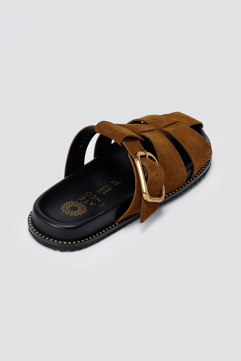 ATENEO - Fisherman Sandals Buckle Detail - Brown Suede
