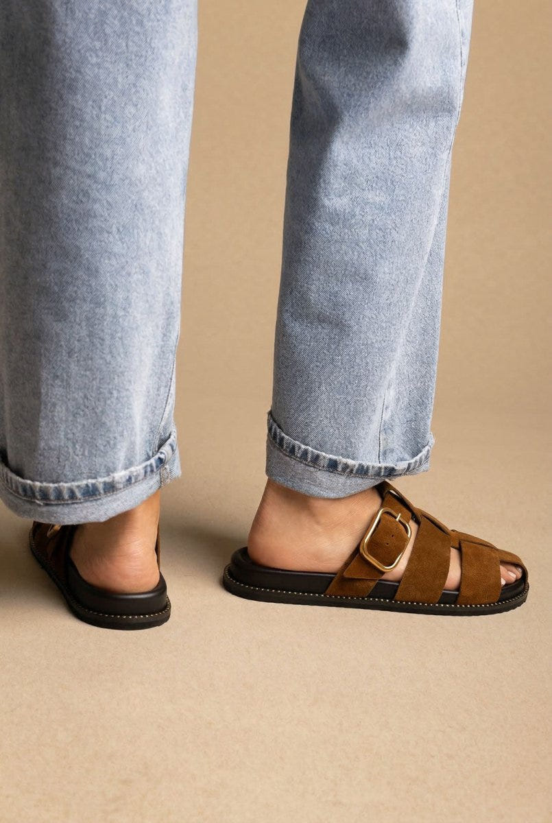 ATENEO - Fisherman Sandals Buckle Detail - Brown Suede