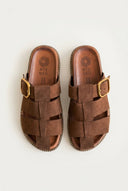 ATENEO - Fisherman Sandals Buckle Detail - Dark Brown Suede