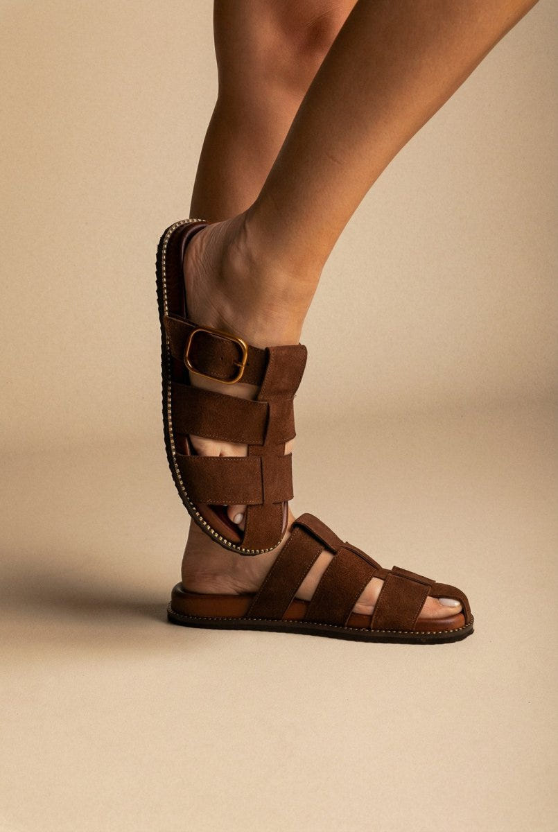 ATENEO - Fisherman Sandals Buckle Detail - Dark Brown Suede