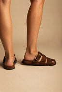 ATENEO - Fisherman Sandals Buckle Detail - Dark Brown Suede