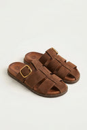 ATENEO - Fisherman Sandals Buckle Detail - Dark Brown Suede