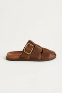 ATENEO - Fisherman Sandals Buckle Detail - Dark Brown Suede