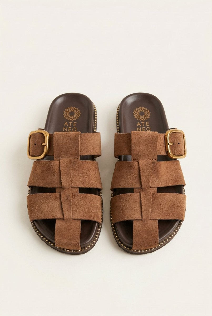 ATENEO - Fisherman Sandals Buckle Detail - Tan Suede