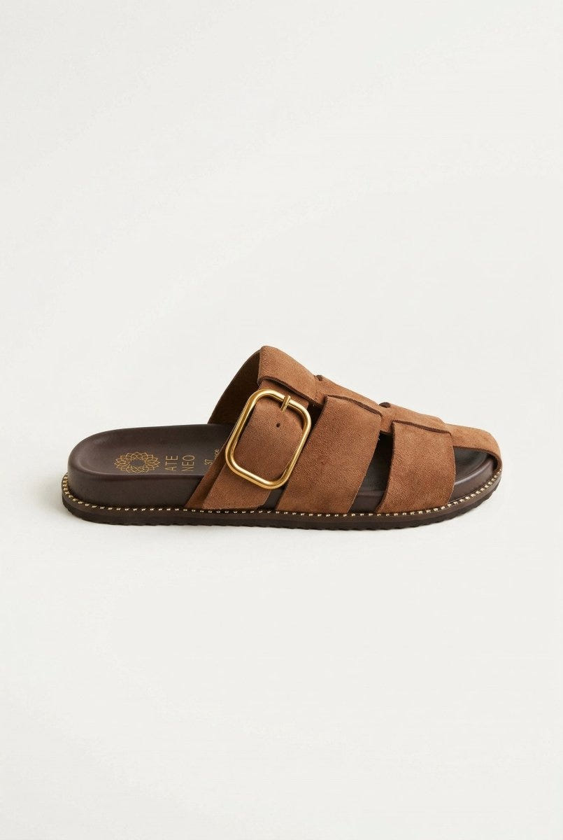 ATENEO - Fisherman Sandals Buckle Detail - Tan Suede