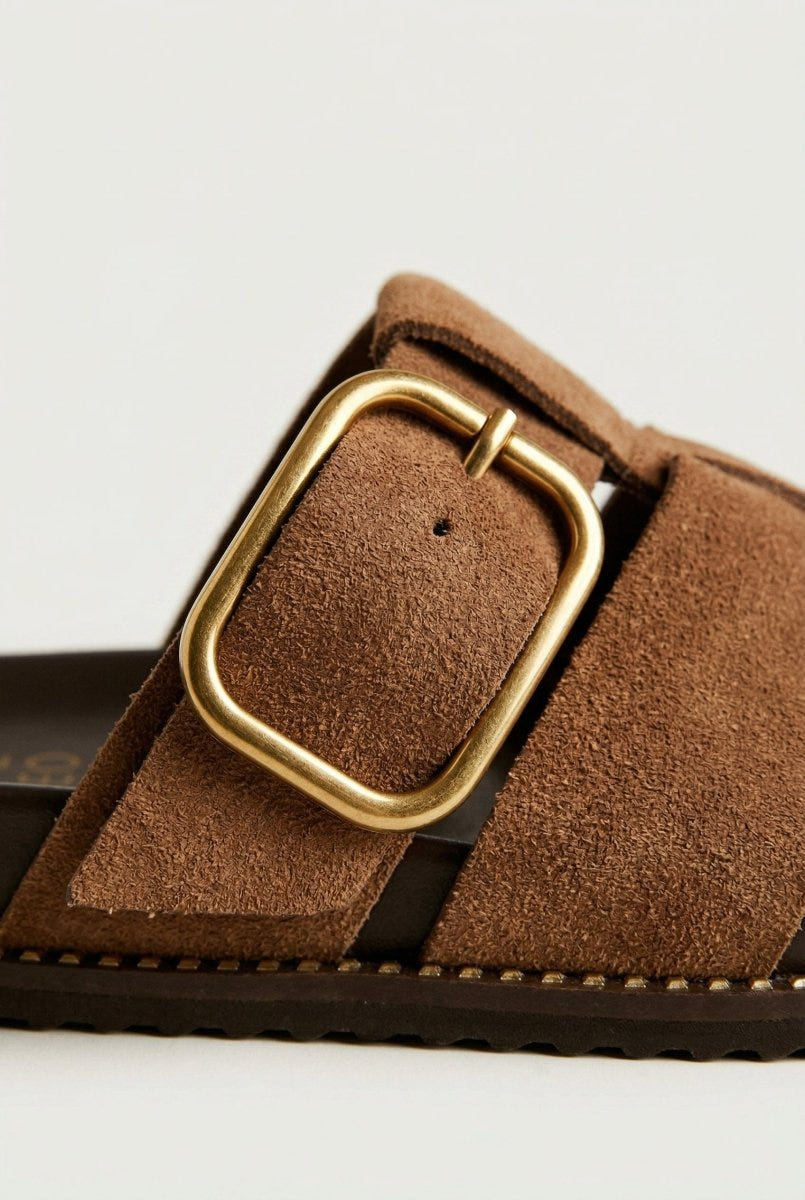 ATENEO - Fisherman Sandals Buckle Detail - Tan Suede