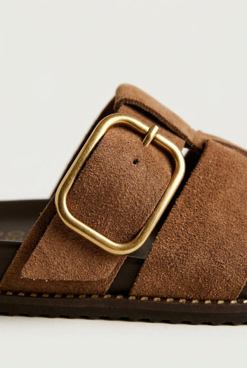 ATENEO - Fisherman Sandals Buckle Detail - Tan Suede