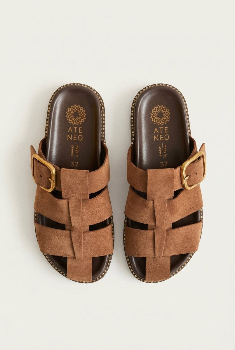 ATENEO - Fisherman Sandals Buckle Detail - Tan Suede