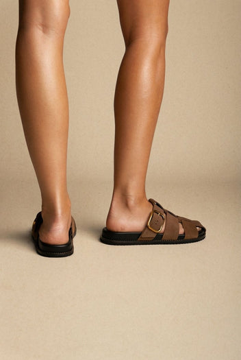 ATENEO - Fisherman Sandals Buckle Detail - Taupe Suede