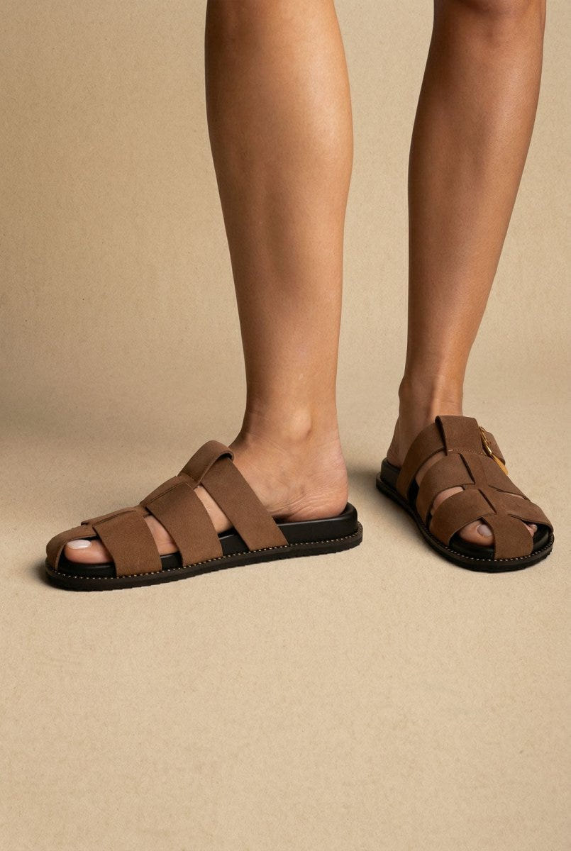 ATENEO - Fisherman Sandals Buckle Detail - Taupe Suede