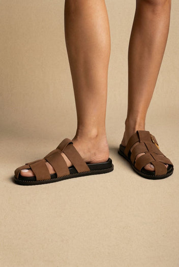 ATENEO - Fisherman Sandals Buckle Detail - Taupe Suede