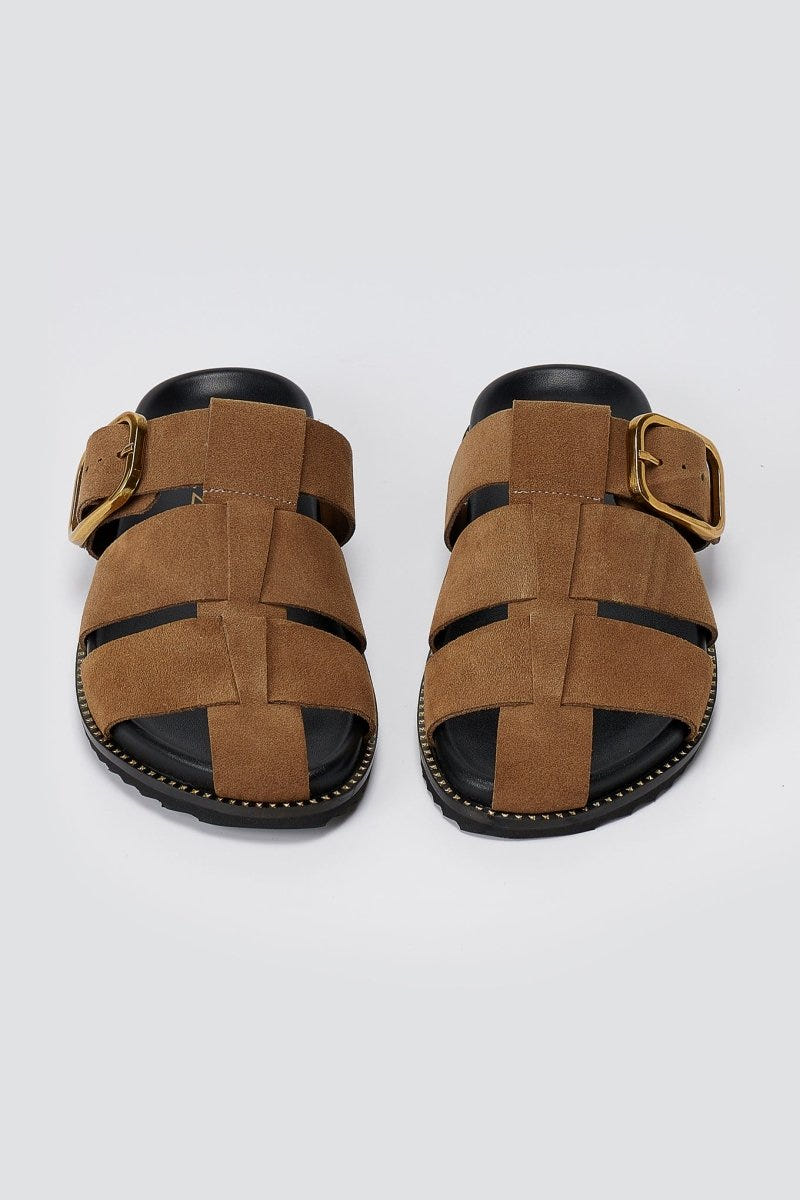 ATENEO - Fisherman Sandals Buckle Detail - Taupe Suede