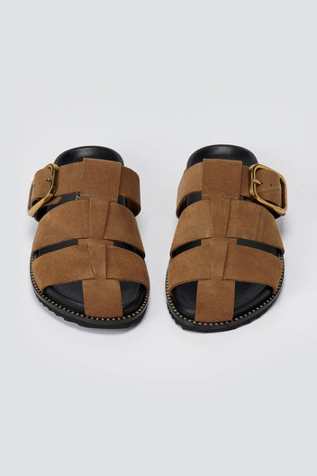 ATENEO - Fisherman Sandals Buckle Detail - Taupe Suede