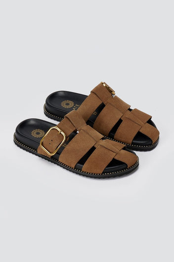 ATENEO - Fisherman Sandals Buckle Detail - Taupe Suede