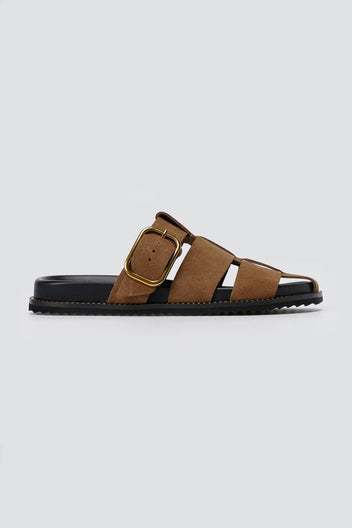 ATENEO - Fisherman Sandals Buckle Detail - Taupe Suede