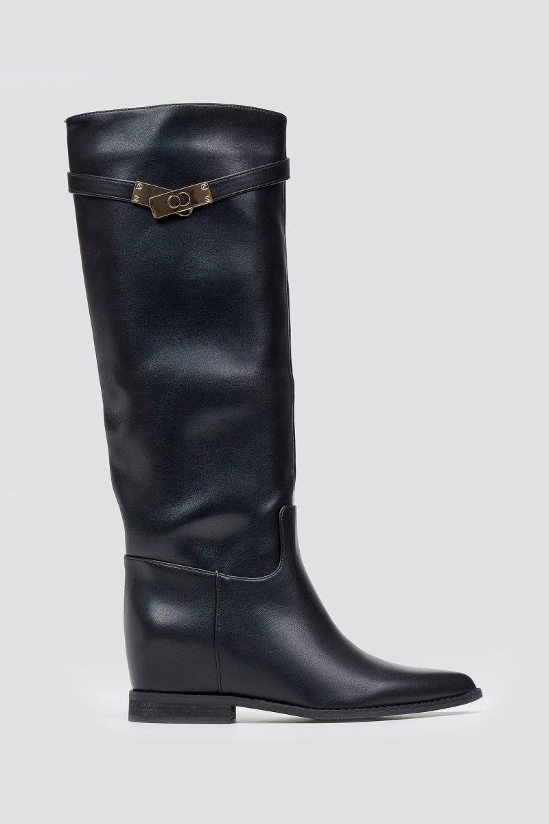 Ideal shoes - Pointed Toe Wedge Boots - Black Matte