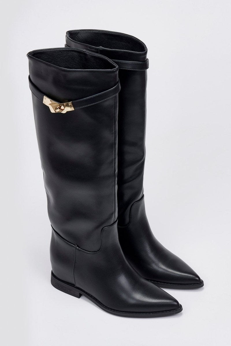 Ideal shoes - Pointed Toe Wedge Boots - Black Matte