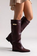 Flat Boots Pointed Toe - Burgundy Matte - thefashionproject.gr - Ideal shoes