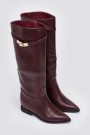Flat Boots Pointed Toe - Burgundy Matte - thefashionproject.gr - Ideal shoes