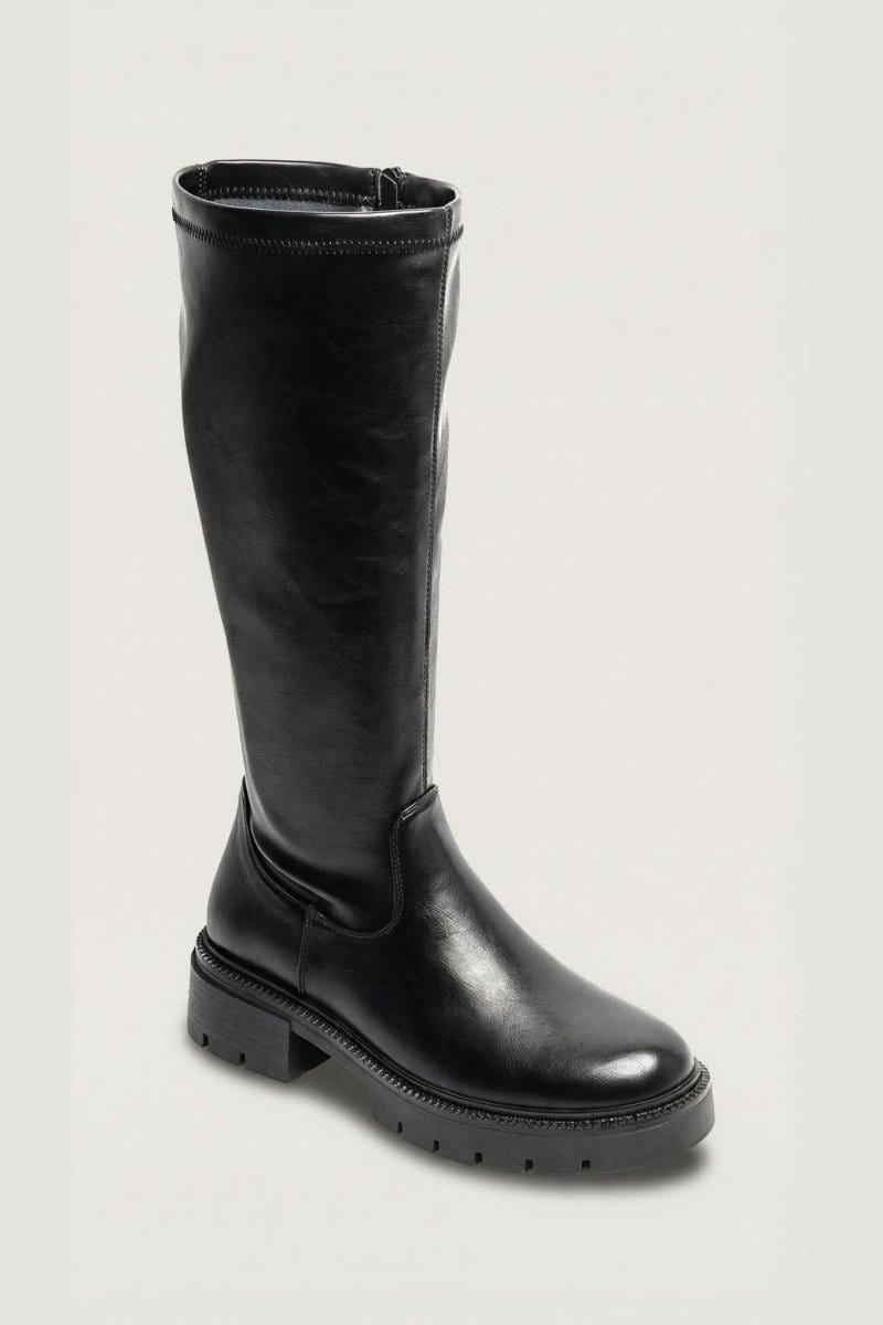 Flat Boots Stretch Calf - Black Matte - thefashionproject.gr - Ideal shoes