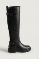 Flat Boots with Buckle Detail - Black Matte - thefashionproject.gr - Ideal shoes