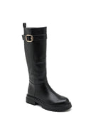 Flat Boots with Side Buckle - Black Matte - thefashionproject.gr - Ideal shoes