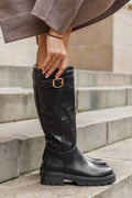 Flat Boots with Side Buckle - Black Matte - thefashionproject.gr - Ideal shoes