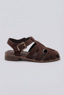 Ideal shoes - Flat Fisherman Sandals - Brown Suede
